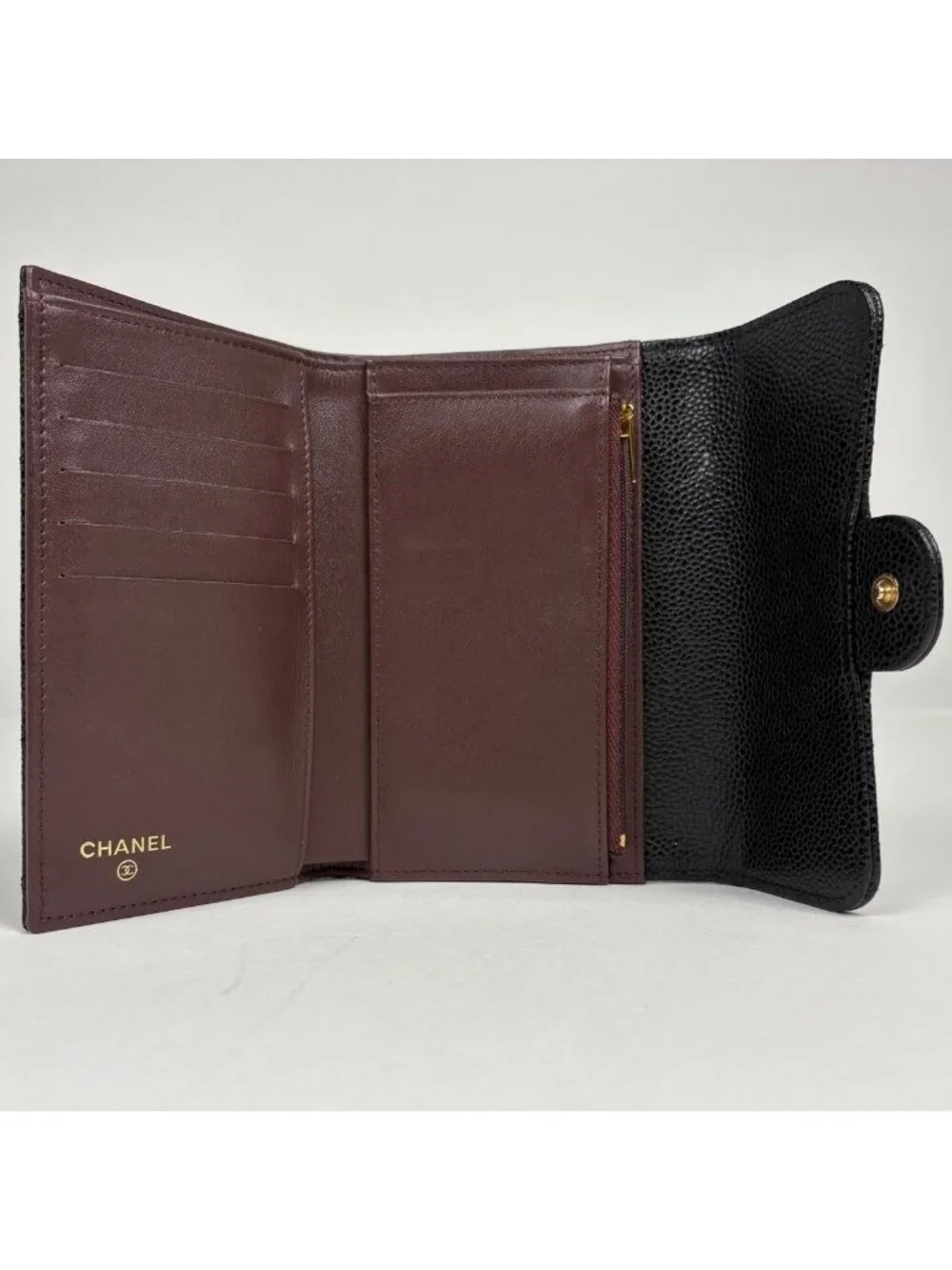 Chanel Trifold Wallet CC Logo Caviar Leather Black